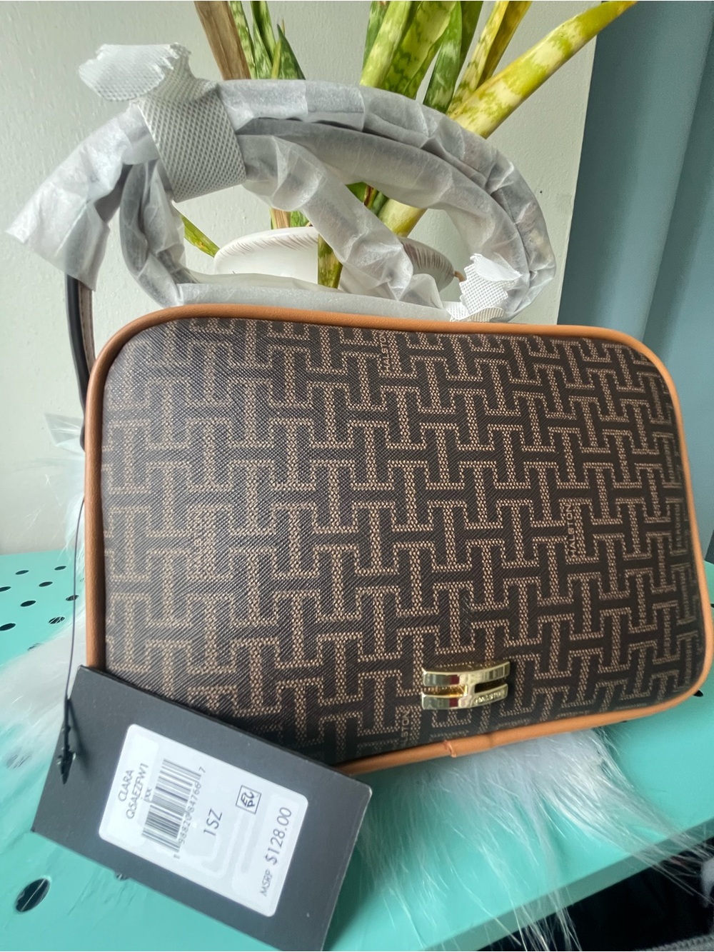 HALSTON $128 retail NWT Clara Signature Logo Top Zip Crossbody in Brown/Oak. 🤎 - Picture 7 of 9